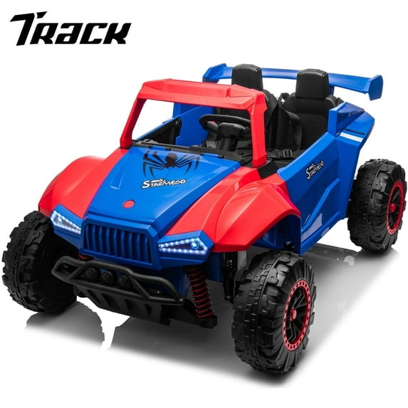 Track Seven 24V 2-Seater Ride on Car, Kids Electric Car with Remote Control, 20.4" Extra Width Seat, Bluetooth, Power Display, 24V Ride on Truck for Boys Girls Age 3+, Max Speed 6.21 mph, Blue
