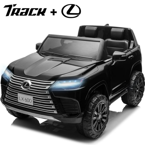 Track Seven 24V 2 Seater Ride on Car, Licensed LEXUS LX600 Electric Car with Remote, 20" Width Seat, Bluetooth, LED Lights, Key Start, Portable Handle, 24V Ride on for Boys Girls Age 3+, Black