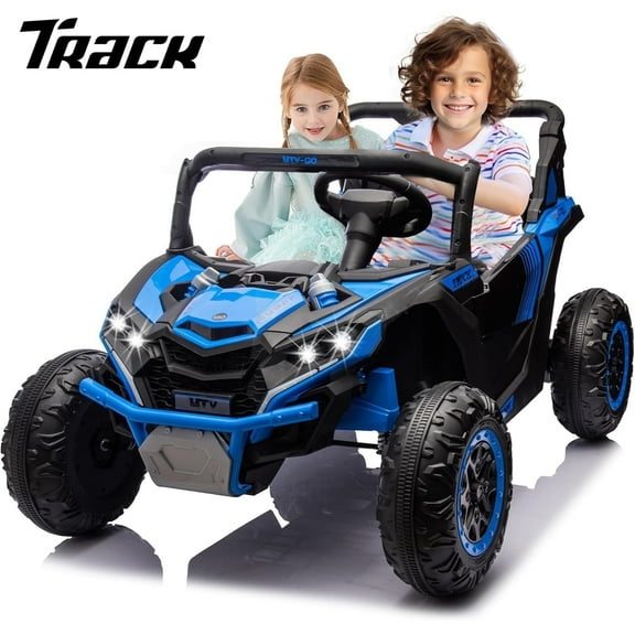 Track Seven 24V 2-Seater Ride on UTV, 20" Large Seat, 2 x 200W Powerful Motors, 4.5 mph Max Speed, Ride on Car w/Remote Control, MP3, Lights, Battery Powered Electric Car for Boys Girls Age 3+, Blue