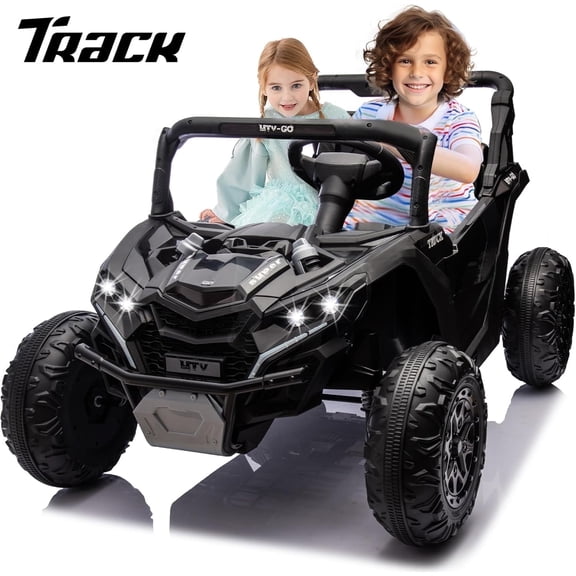 Track 7 24V 2-Seater Ride on UTV, 20" Large Seat, 2 x 200W Powerful Motors, 4.5 mph Max Speed, Ride on Car w/Remote Control, MP3, Lights, Battery Powered Electric Car for Boys Girls Age 3+, Black