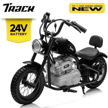 Track 7 24V Electric Dirt Bike for kids, 250W Ride on Motorcycle with Twist Grip Throttle, Hand-Operated Brakes, Key Start, Off-Road Motocross Speed Up to 10 MPH, Age 8+, Black