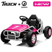 Track 7 24V Electric Go Kart, Racing Go Kart, Independent Electronic Brake Foot Pedal, Durable Full Steel Frame, 7 Mph Max Speed Electric Go Kart, 24V Outdoor Ride On Car for Kids Age 6+, Pink