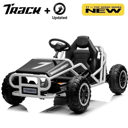 Track 7 24V Electric Go Kart, Racing Go Kart, Independent Electronic Brake Foot Pedal, Durable Full Steel Frame, 4 Mph Max Speed Electric Go Kart, 24V Outdoor Ride On Car for Kids Age 6+, Black