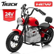 Track 7 24V Electric Dirt Bike for kids, 250W Ride on Motorcycle with Twist Grip Throttle, Hand-Operated Brakes, Key Start, Off-Road Motocross Speed Up to 10 MPH, Age 8+, Red