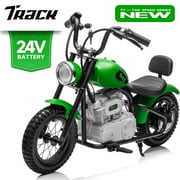 Track 7 24V Electric Dirt Bike for kids, 250W Ride on Motorcycle with Twist Grip Throttle, Hand-Operated Brakes, Key Start, Off-Road Motocross Speed Up to 10 MPH, Age 8+, Green