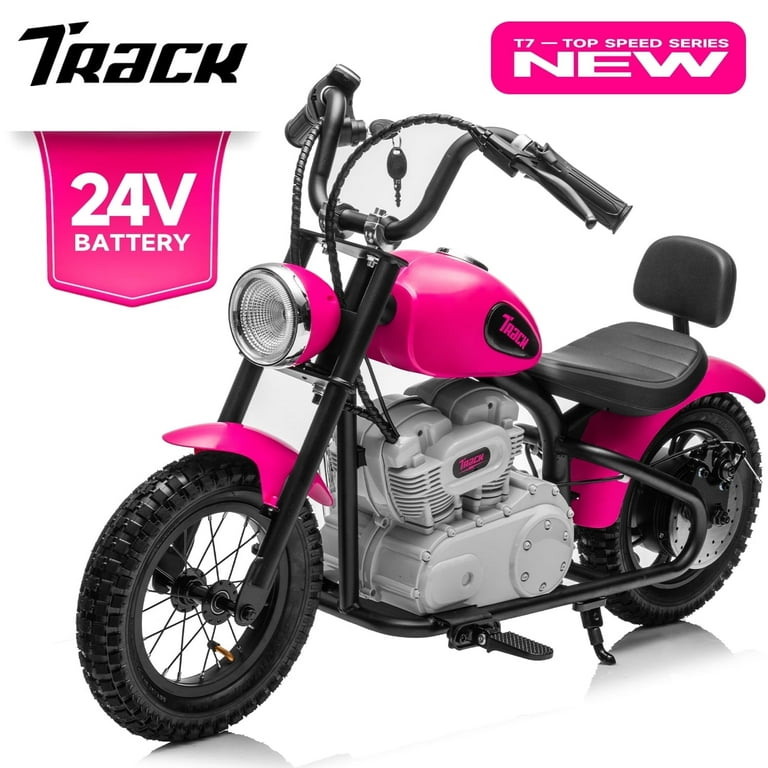 Track 7 24V Electric Dirt Bike for kids 250W Ride on Motorcycle with Twist Grip Throttle Hand Operated Brakes Key Start Off Road Motocross Speed