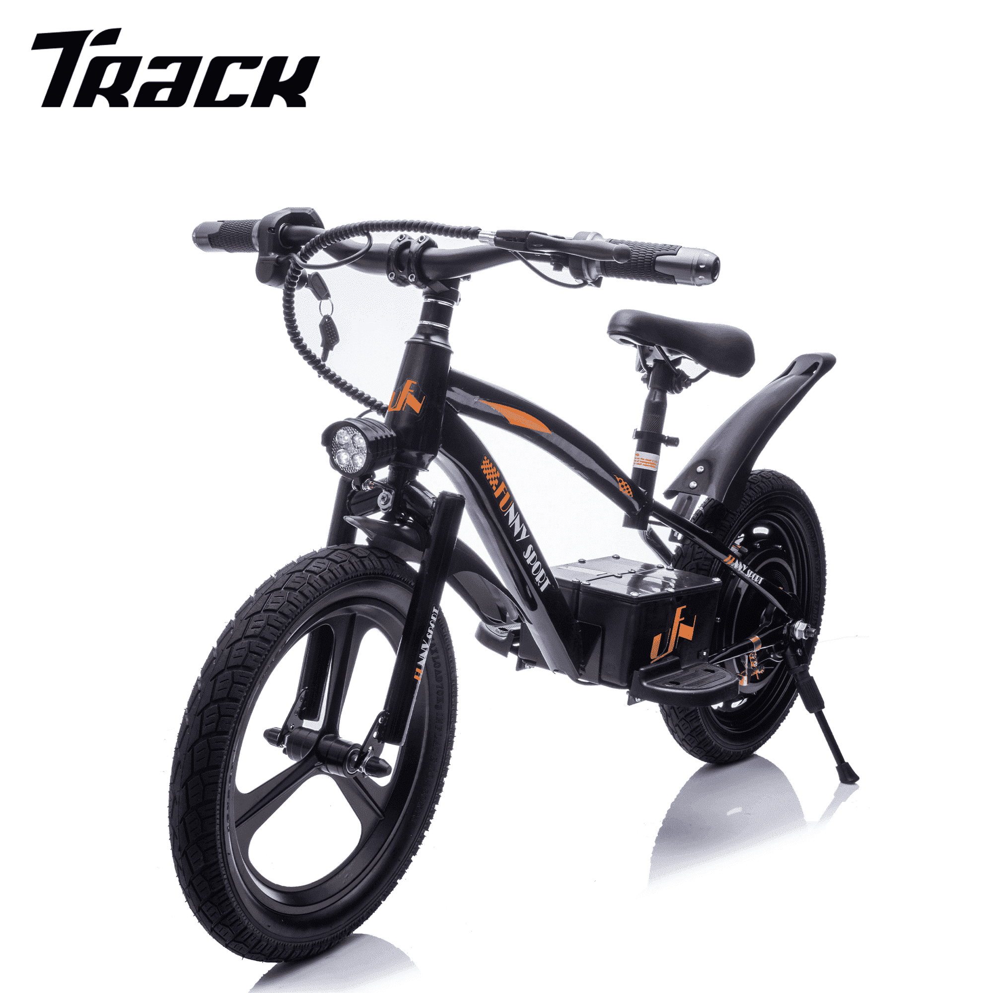 Track Seven 24V Kids Electric Dirt Bike, Ride on Mini Bike, 300W Super Power Motor, Up to 12.43 MPH, 16" Wheels, Adjustable Seat Height, Bright Headlight, Hand-Operated Brakes for Ages 5+, Black