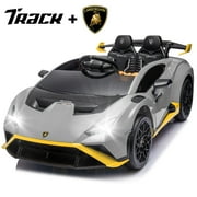 Track Seven 24V Kids Ride on Car, Licensed Lamborghini STO Electric Car with Remote Control, Ride on Drift Car with Foam Front Wheels, Music, 360° Spin, Max Speed 6mph, Ages 3+, Grey