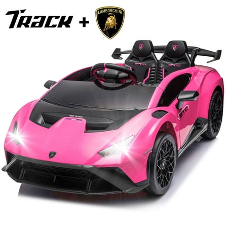 Track Seven 24V Kids Ride on Car, Licensed Lamborghini STO Electric Car with Remote Control, Ride on Drift Car with Foam Front Wheels, Music, 360° Spin, Max Speed 6mph, Ages 3+, Pink