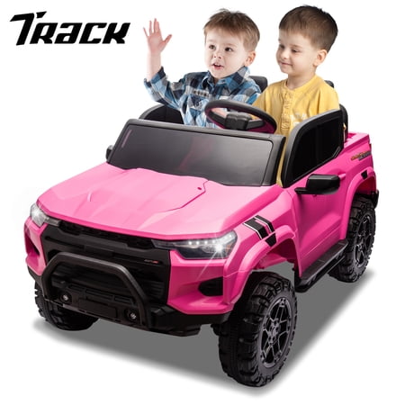 Track 7 24V Ride on Car, 2-Seater Kids Ride on Pickup Car with Remote Control, Bluetooth, 4 x 200W Motor Electric Car, 3 speeds, LED Lights, Spring Suspension, Pink