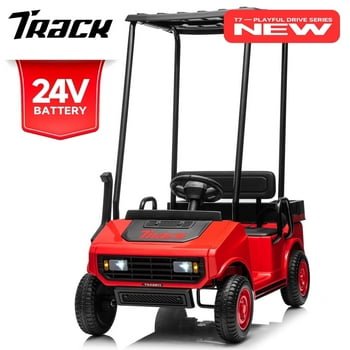 Track 7 24V Ride on Car, Electric Golf Cart with Ceiling, Ride on Truck with Remote Control, Music, Rear Storage Box, Electric Car for Boys Girls Age 3+, 18.5" Large Seat with Armrests, Red