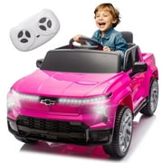 Track Seven 24V Ride on Car, Licensed Chevrolet Silverado Electric Car Truck with Remote Control, Bluetooth, LED Lights, Power Display, Rear Storage Ride on Toy Car for Boys Girls Age 3+, Pink