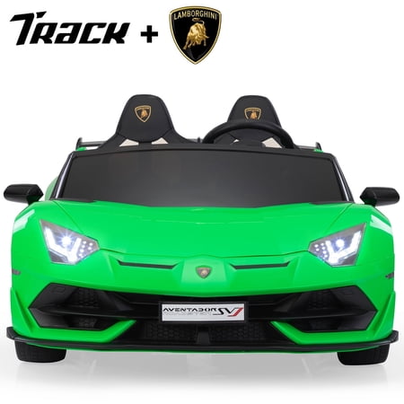 Track 7 24V Ride on Car, Licensed Lamborghini Drifting Car, 2-Seater Electric Car with Remote Control, MP3, LED Lights, PU Seat, Portable Handle, Green