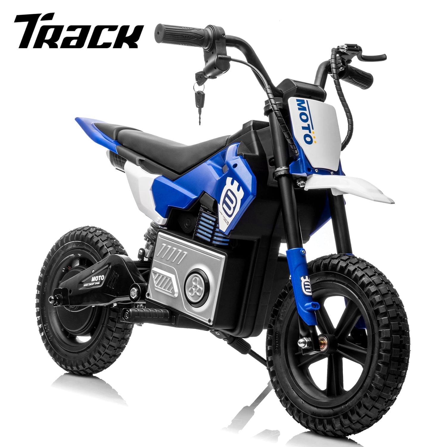 Track Seven 24V Electric Motorcycle for Kids, 300W Electric Dirt Bike Up to 11 MPH, Twist-Grip Throttle, Rear Brake, 14-Inch EVA Tires, Music, Light, Electric Bike for Kids Aged 6+, Pink