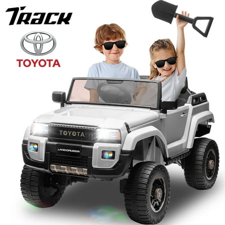 Track Seven 24V Ride on Car, Licensed Toyota LC 250 2-Seater Electric Car for Boys Girls, 24V Ride on Car with Remote Control, Music, Bluetooth, Front Storage Space, Shovel, White
