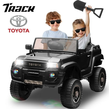 Track Seven 24V Ride on Car, Licensed Toyota LC 250 Electric Car for Boys Girls, Ride on Truck with Music, Bluetooth, Storage Space, Remote Control, Electric Pickup Vehicle, Black