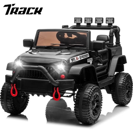 Track 7 24V Ride on Car Truck, Battery Powered Ride on Car with Remote Control,  400W Electric Vehicle w/3 Speeds, Bluetooth, Music Player for Boys Girls Aged 3+, Black