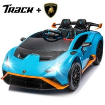 Track Seven 24V Kids Ride on Car, Licensed Lamborghini STO Electric Car with Remote Control, Ride on Drift Car with Foam Front Wheels, Music, 360° Spin, Max Speed 6mph, Ages 3 , Blue