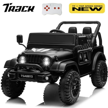 Track Seven 24V Ride on Truck, Electric Car for Boys Girls Age 3+, Ride on Car with Remote Control, Music, Bluetooth, Spring Suspension, Max Speed 5 mph, Black