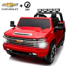 Track 7 24V Ride on Car, Licensed Silverado HD 2 Seater Electric Car for Boys Girls Age 3+, 24V Ride on Truck w/Remote Control, Music, ABC, Red