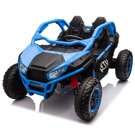 JIMUPARK 24V Two-Seater Kids UTV, Ride On UTV with Parent Control, 400W Power, Max Speed 4.97 mph, Bluetooth/MP3/USB, LED Lights, Horn, Rear Storage, Ages 3+, Blue