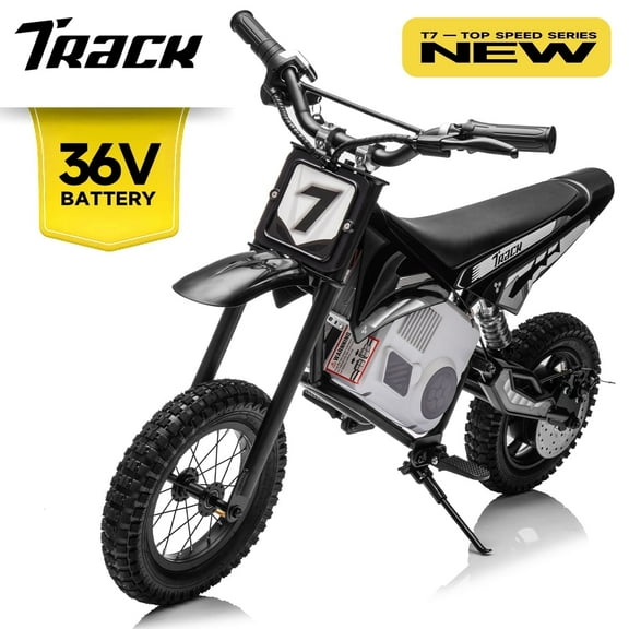 Track 7 36V Electric Dirt Bike, 350W Ride on Motorcycle with Twist Grip Throttle, Hand-Operated Dual Brakes, for Age 8-12, Black