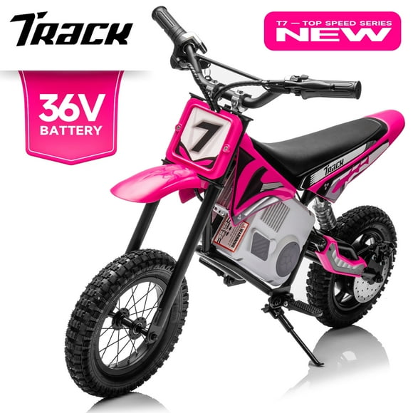 Track 7 36V Electric Dirt Bike, 350W Ride on Motorcycle with Twist Grip Throttle, Hand-Operated Dual Brakes, for Age 8-12, Pink