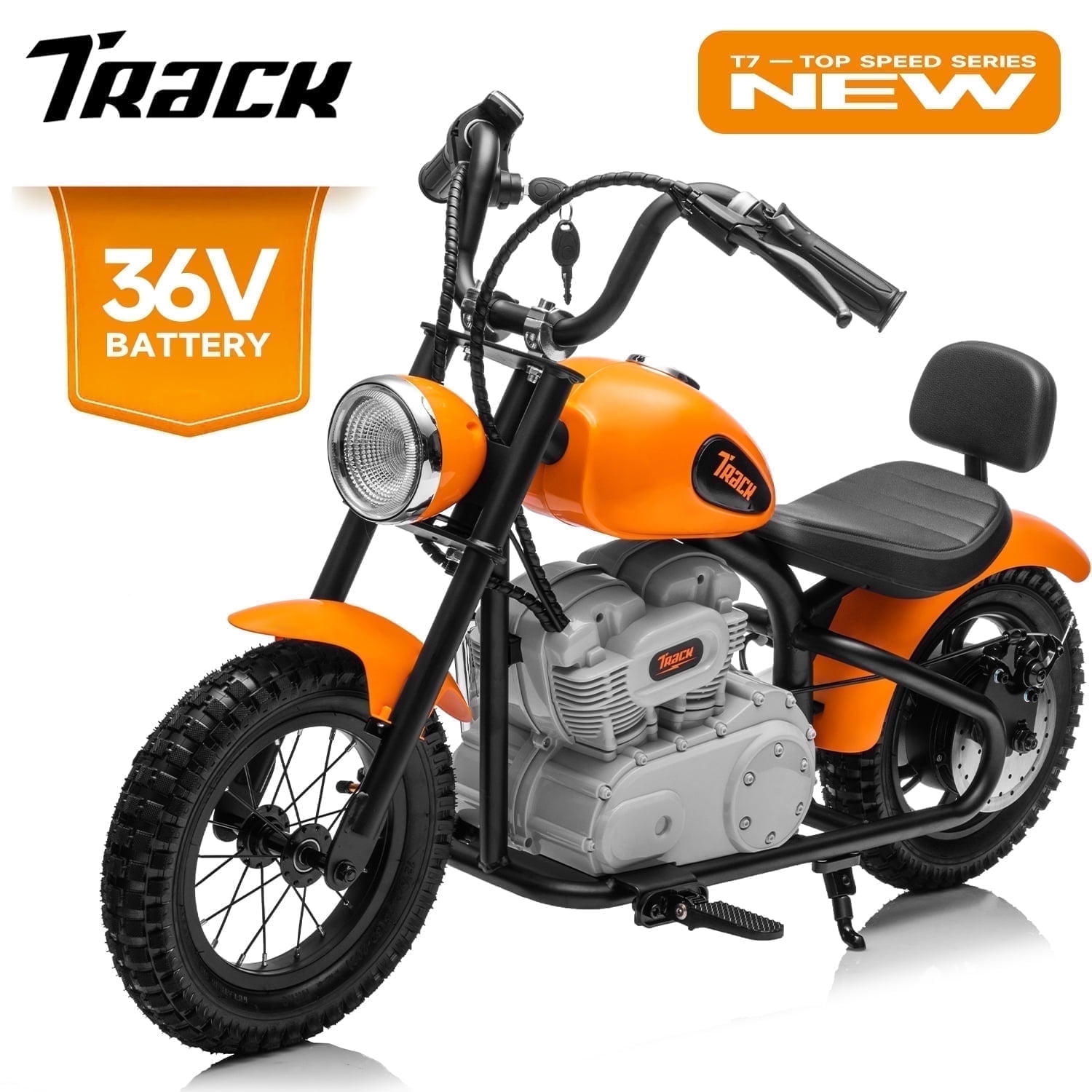 Track 7 36V Electric Dirt Bike, 350W Ride on Motorcycle with Twist Grip Throttle, Hand-Operated Brakes, Key Start, Off-Road Motocross Speed Up to 15 mph, Orange