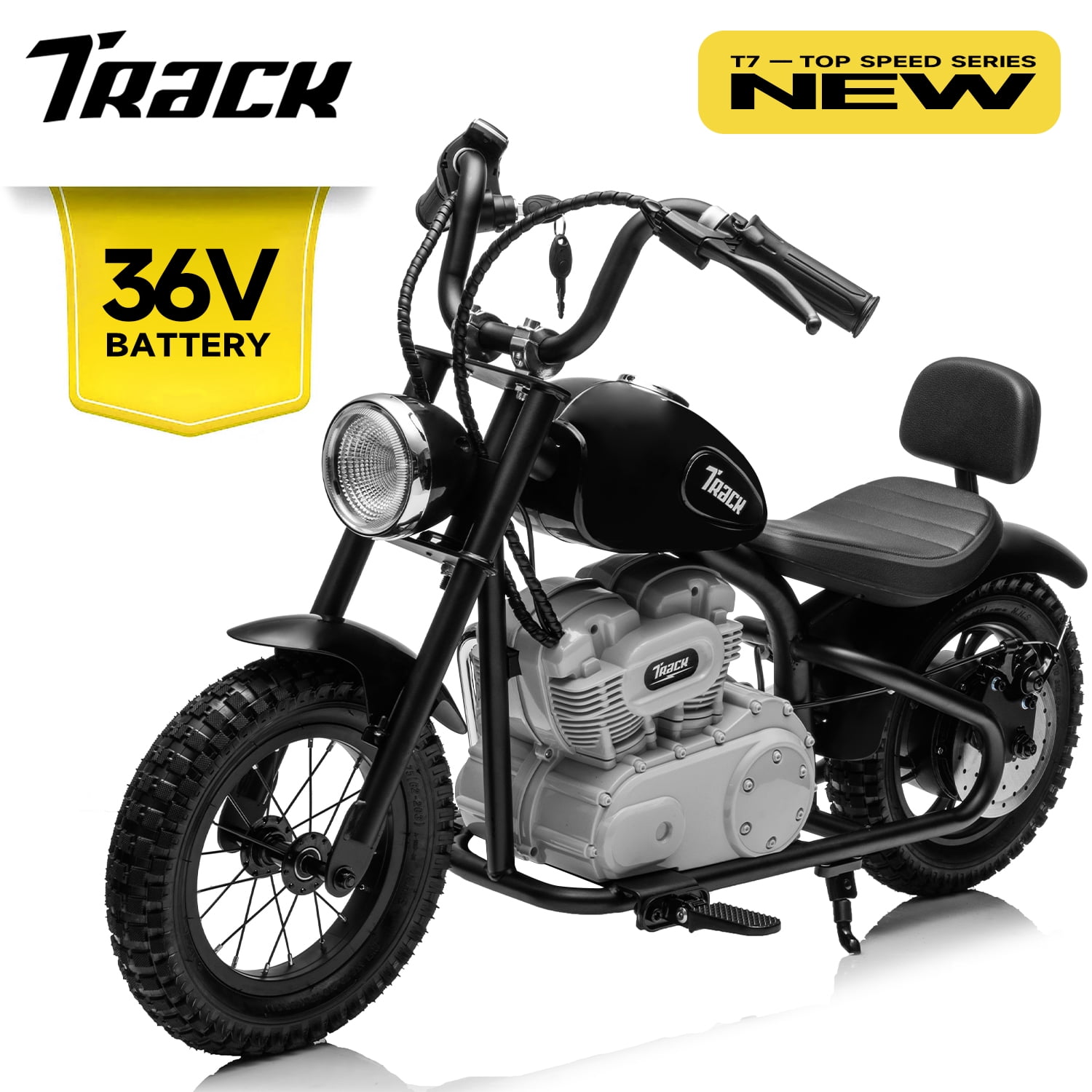 Track 7 36V Electric Dirt Bike for Kids, 350W Ride on Motorcycle with Twist Grip Throttle, Key Start, Speed up to 15 mph, Age 8+, Black