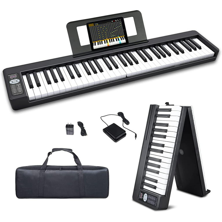 Track 7 61 Key Keyboard Piano,Folding Piano Keyboard,Semi Weighted Keys  Portable Electic Digital Piano,Support USB/MIDI with Bluetooth,Built-in  Double Speakers,Sustain Pedal,Piano Bag,Music Stand 