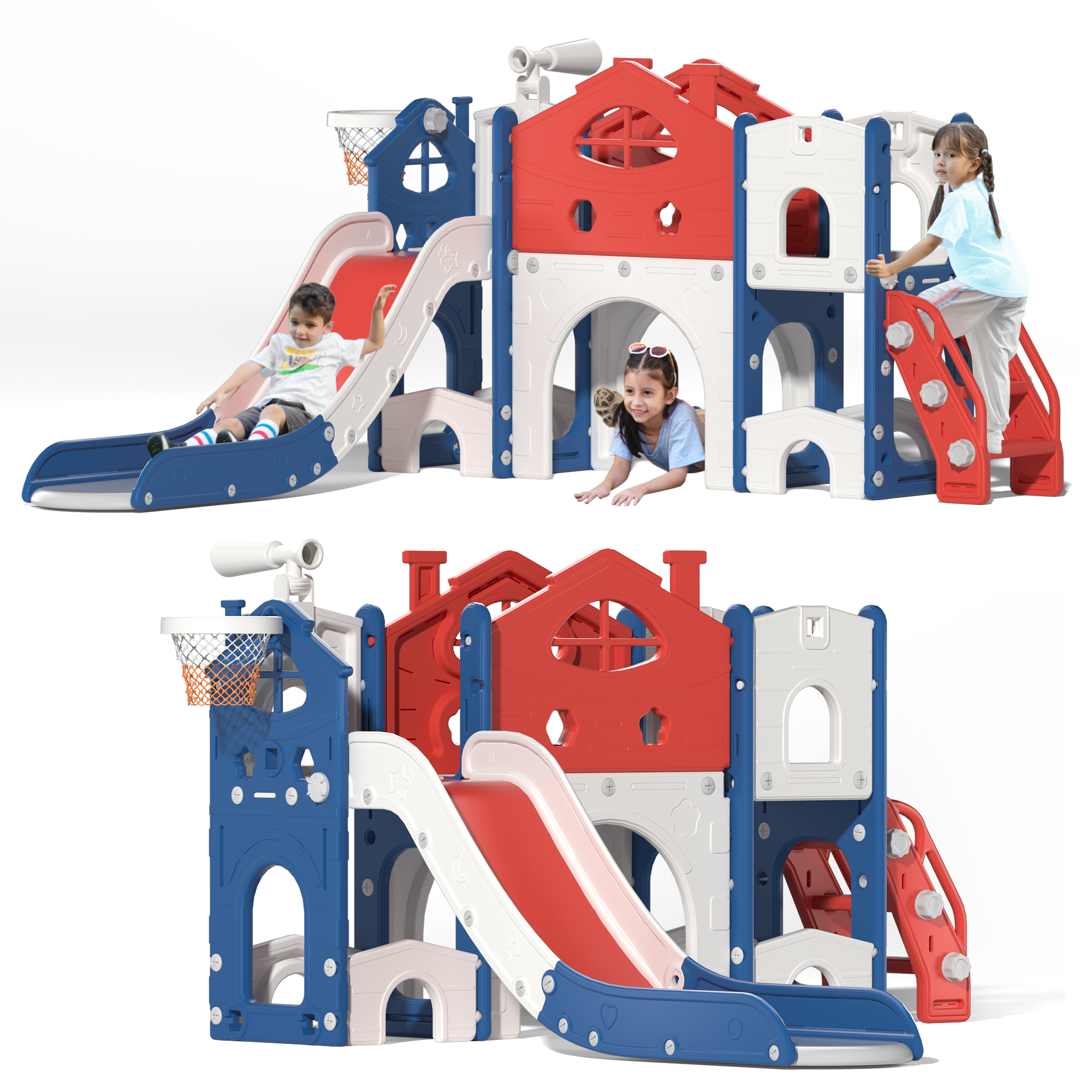 Track 7 8 in 1 Toddler Slide,Kids Slide for Age 13 with Basketball