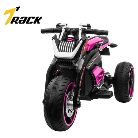 Track 7 Kids Ride on Motorcycle, 12V Electric Trike Motorcycle for Boys Girls Age 3+, 3 Wheels Motorcycle, Music, Pink