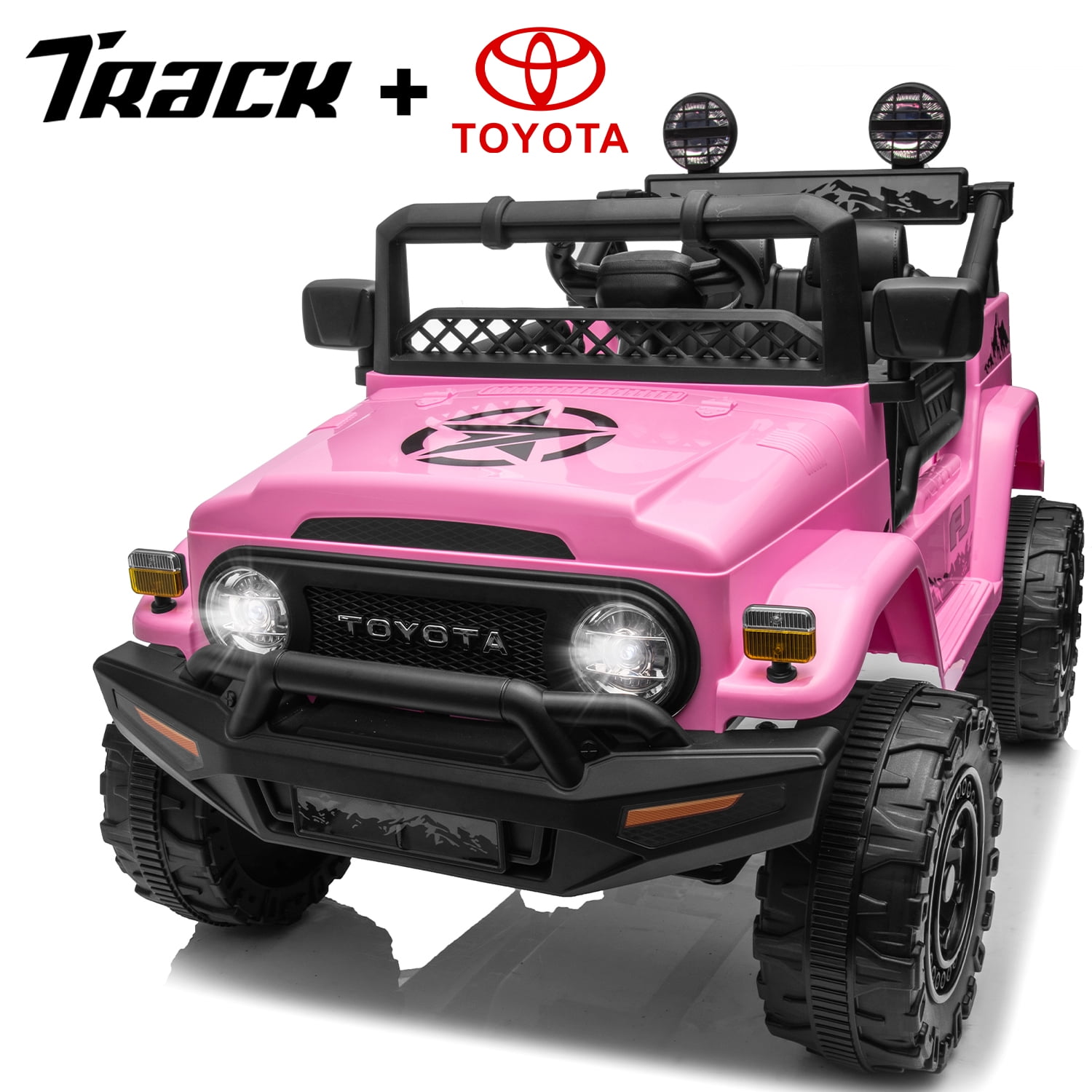 Track Seven  12V Ride on Car, Licensed Toyota LC250 Ride on Truck for Kids, Electric Car with Remote Control, Power Display, Music, Bluetooth, 12V Ride on Toy Car for Boys Girls Age 2+, Pink