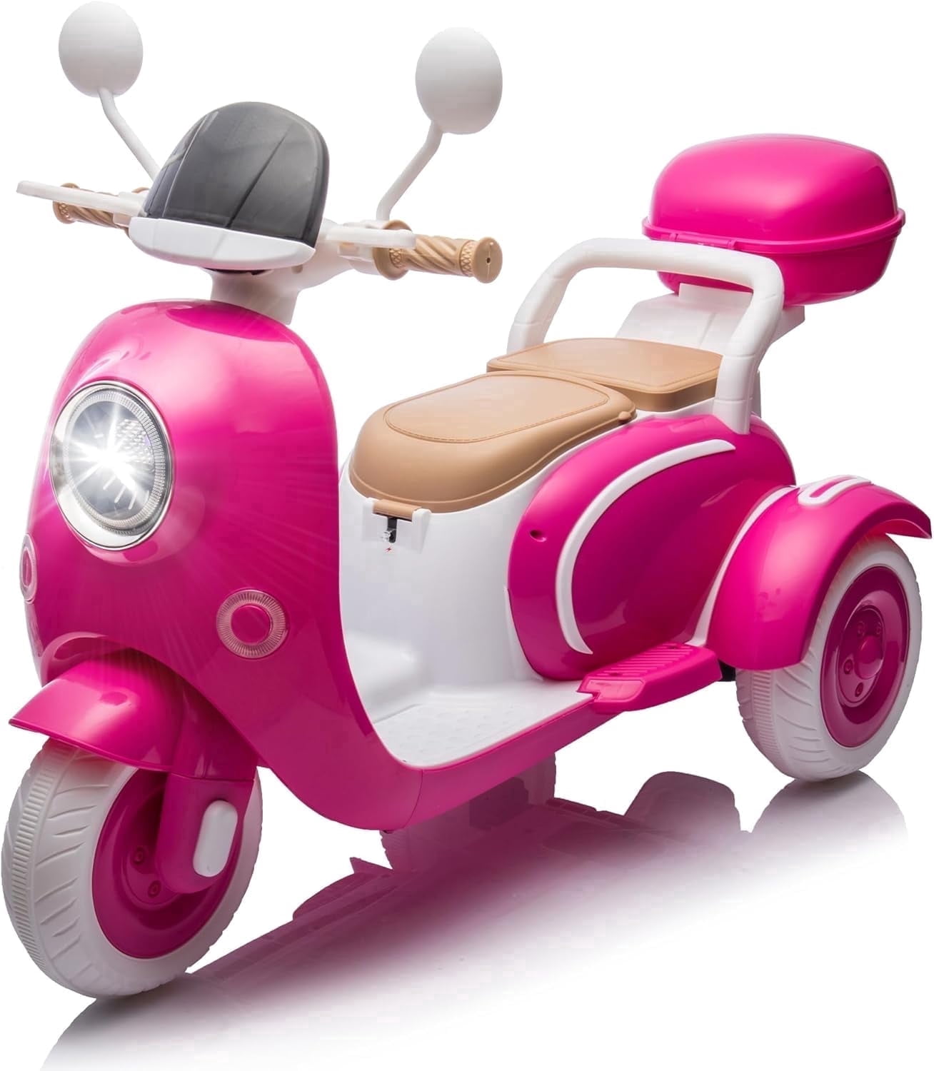 Track Seven 12V Ride on Motorcycle, 2-Seater Electric Motorcycle with Dual Motor, 3 Wheels Motorbike with Bluetooth, LED Lights, Storage Box, Front Hook, Ride on Toy Car for Kids Aged 3+, Rose Red