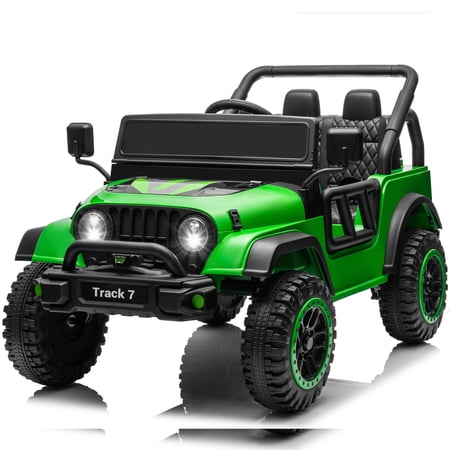 Track 7 Kids Ride on Truck, 24V Electric Car with Remote Control, Music, Bluetooth, Max Speed 5 MPH, Green