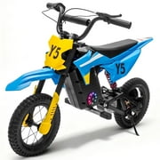 Track Seven 24V Electric Motorcycle for Kids, 250W Electric Dirt Bike, Battery Display, Rear Suspension, Disc Brake, Music, LED Light, Max 9.32 mph, Electric Motocross Bike for Kids Aged 8+, Blue