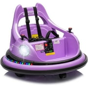 Track Seven 12V Bumper Car for Toddlers, Kids Electric Bumper Car with Remote Control, LED Lights, Bluetooth, 360 Spin, Ride on Toy Car for Boys Girls Aged 2+, Purple