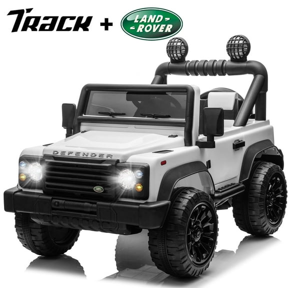 Track Seven Licensed Land Rover Defender Volta 5008 24V Ride-On Car, Electric Car with Remote Control, 2WD Drive, Bluetooth, LED Lights, Key Start, Rear Storage, 24V Ride on Toys for Ages 3+, White