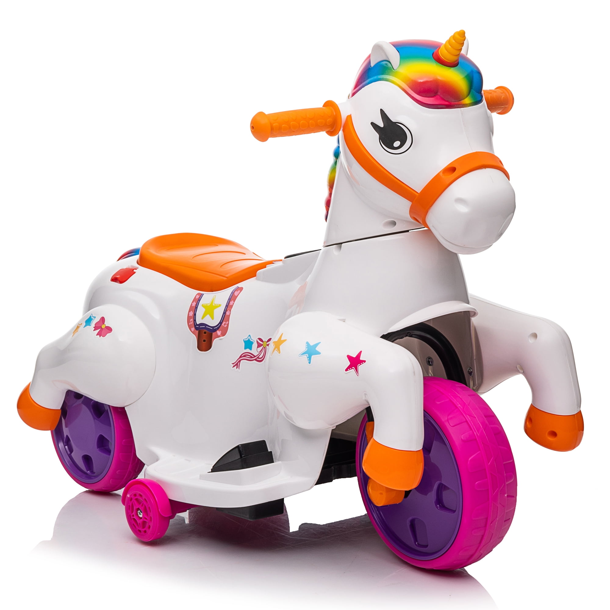 6V Multicolor Electric Unicorn Ride-On Toy with Music