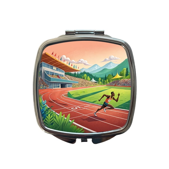 Track And Field Running Race Dash Travel Makeup Handbag Purse Small Pocket Compact Mirror