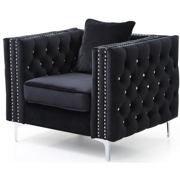 Track Arm Chair for Solo Reading | Suits Small Spaces | Foam-Filled Velvet with Black Finish | Straightforward Assembly