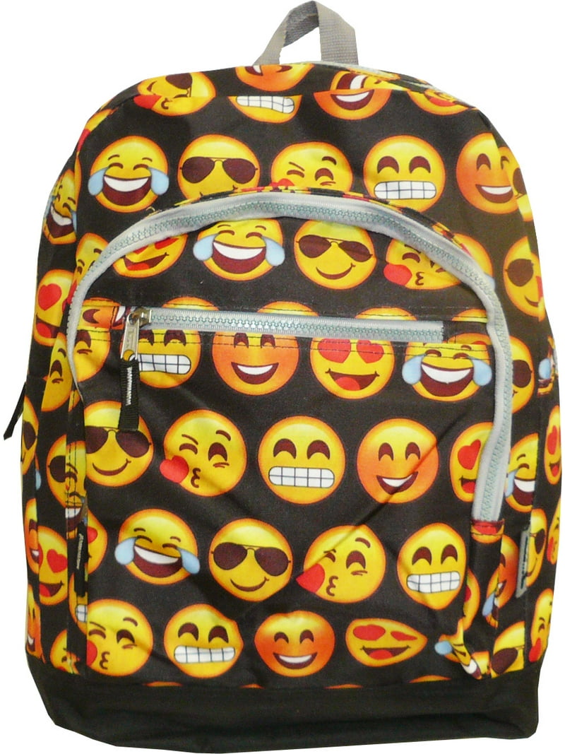 black leather emoji backpack Smiley Faces Fun Print Bulletproof size backpack with classic dual pocket look Backpack New | Mercari