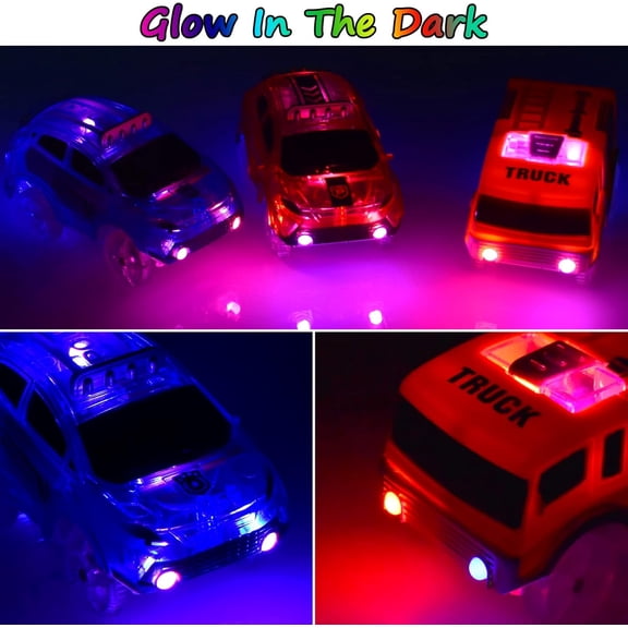 Track Cars Replacement Only Light Up Toy Cars with 5 Flashing LED Lights Toys Racing Car Track Accessories Compatible with Magic Tracks and Tracks with Most Track Cars for Boys and Girls