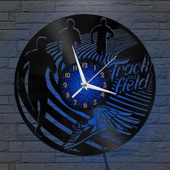 Track and Field 12 Inch Vinyl Record Wall Clock - Silent, Creative, and Unique Clock for Living Room, Entryway, or Bedroom Decor - Perfect Gift Idea(12 inchs B with LED)