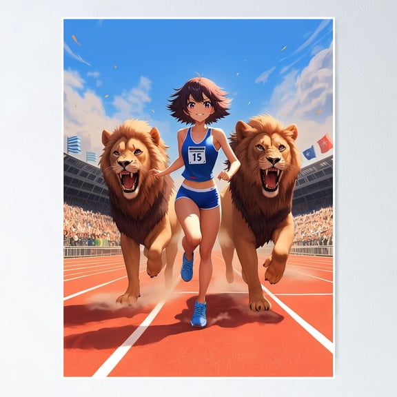 Track Field Athlete Running With Graphic Wall Decor Sports Art, Unframed Poster