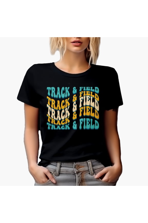 Track & Field, Athlete or Sports Themed, Groovy Retro Wavy Text Merch Gift, Black T-Shirt, XL