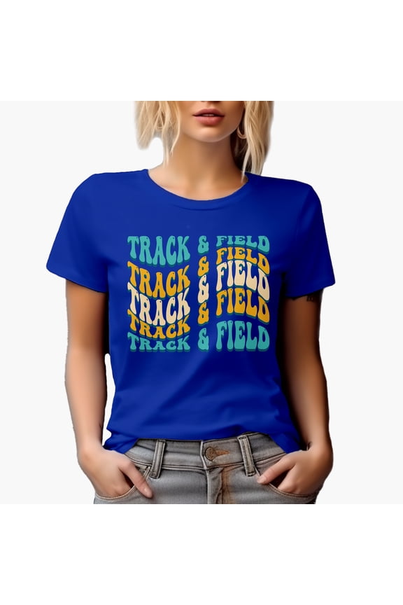 Track & Field, Athlete or Sports Themed, Groovy Retro Wavy Text Merch Gift, Royal Blue T-Shirt, Medium
