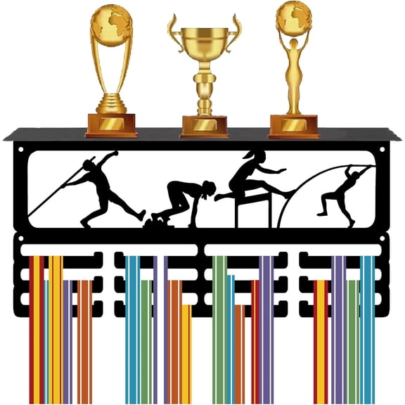 Track and Field Medal Hanger Trophy Holder Shelf Iron 3 Row Hold 60+ Medals Runner Metal Wall Mount Frame Athletes Awards Hanger for Running Sport Races Athletes 15.7 x 7.9 x 3.9 Inch for diy making
