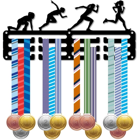 Track and Field Medal Holder Medal Display Rack Wall Frame Athletics Runner Sports Race Ribbons Hanging Mount Small Hooks for Wall Running Runners Marathon Athlete Medalist 11.4x5.1Inch