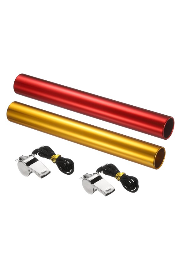 Track Field Relay Baton, Aluminum Track Field Relay Baton for Running Race Team with Whistle 11.5" & 2 Pack & Gold & Red-Fit for (Outdoor/Track Field/Sports/Running/Game)